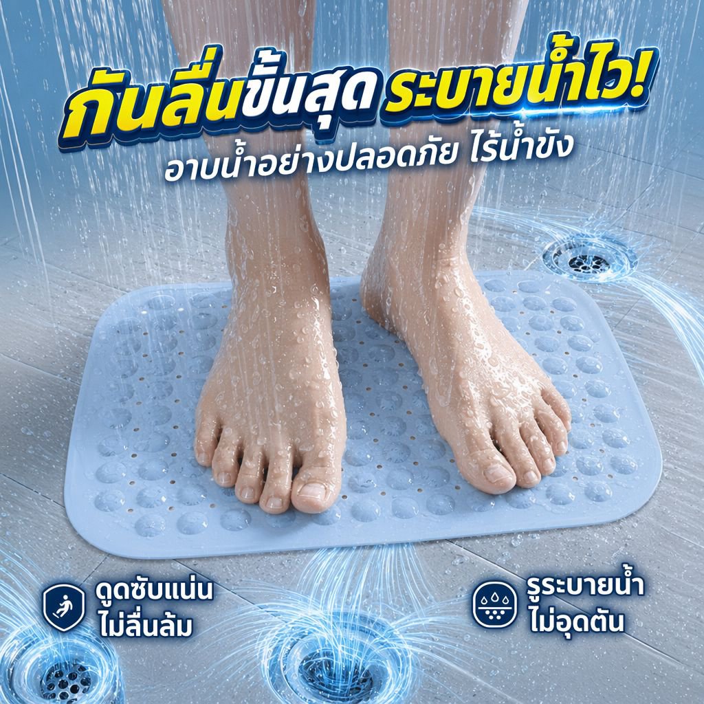 แผ่นรองกันน้ำและกันลื่นสำหรับอ่างอาบน้ำ ห้องน้ำ ห้องสุขา