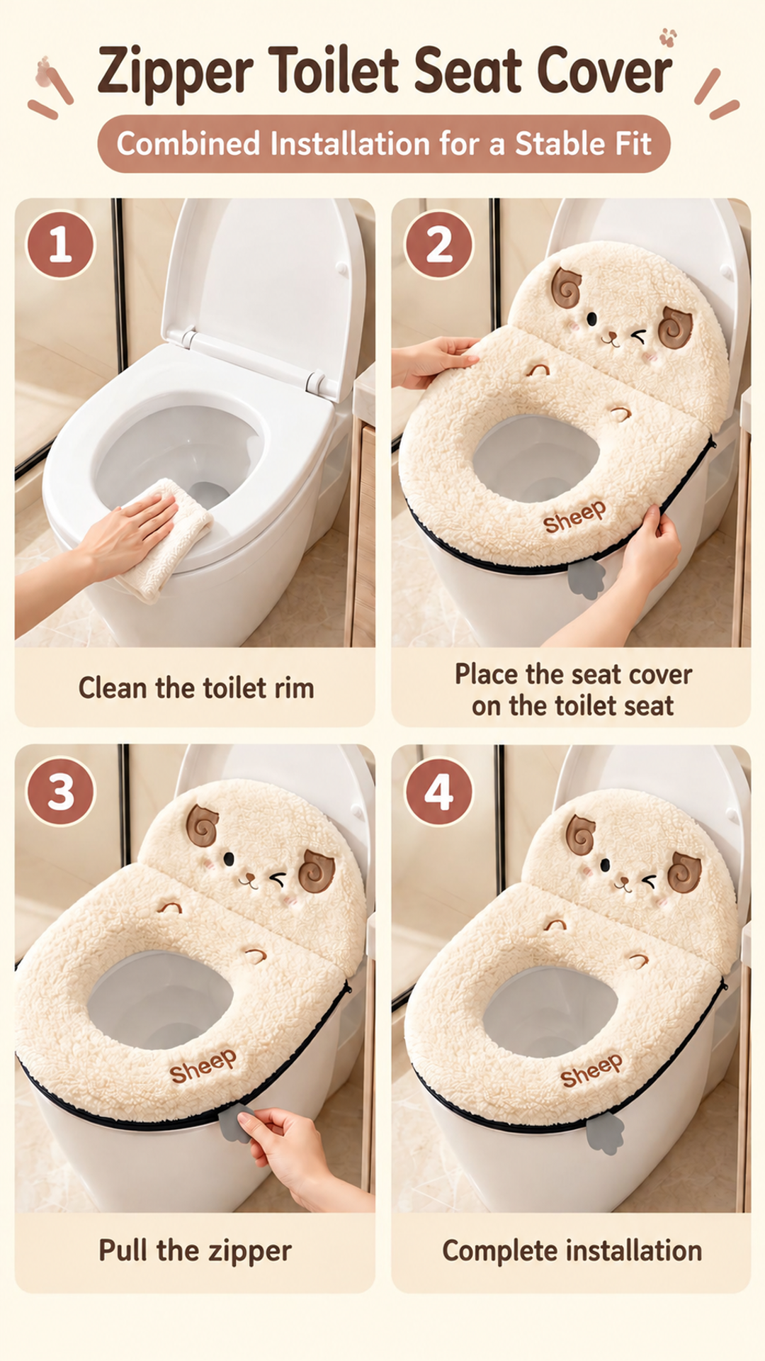Cute bathroom accessory with a cozy plush toilet seat cover