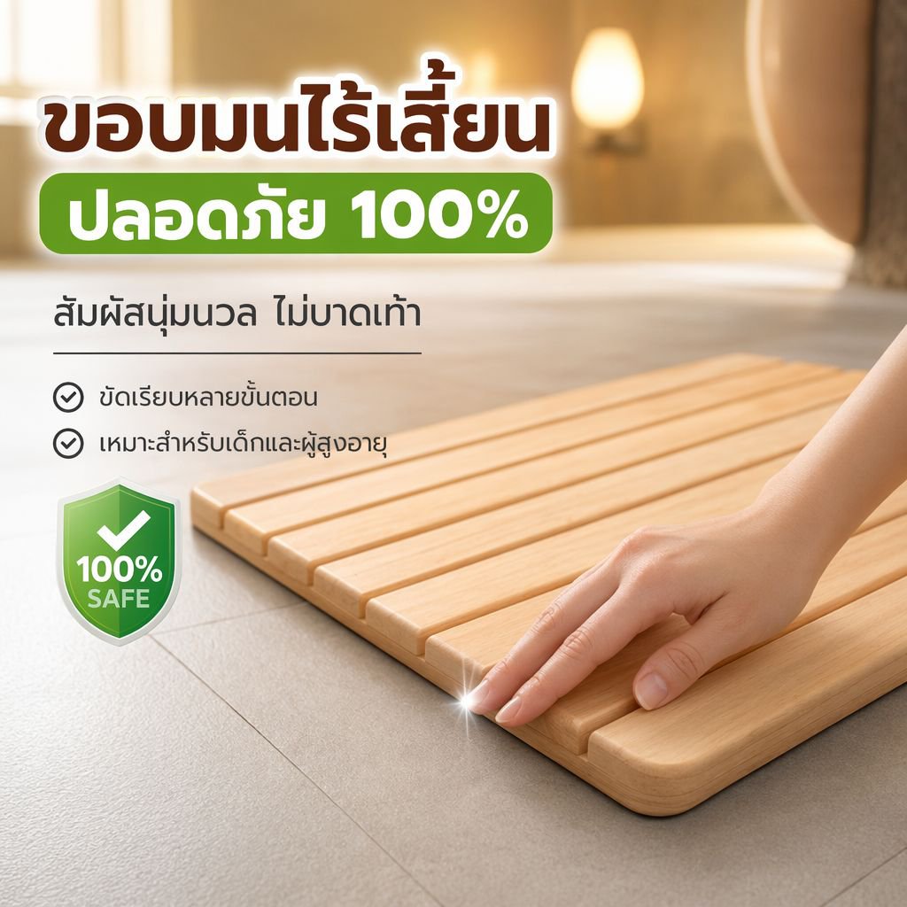 แผ่นไม้กันลื่นสำหรับห้องน้ำ ผลิตจากไม้กันผุ หนาเป็นพิเศษสำหรับห้องอาบน้ำ