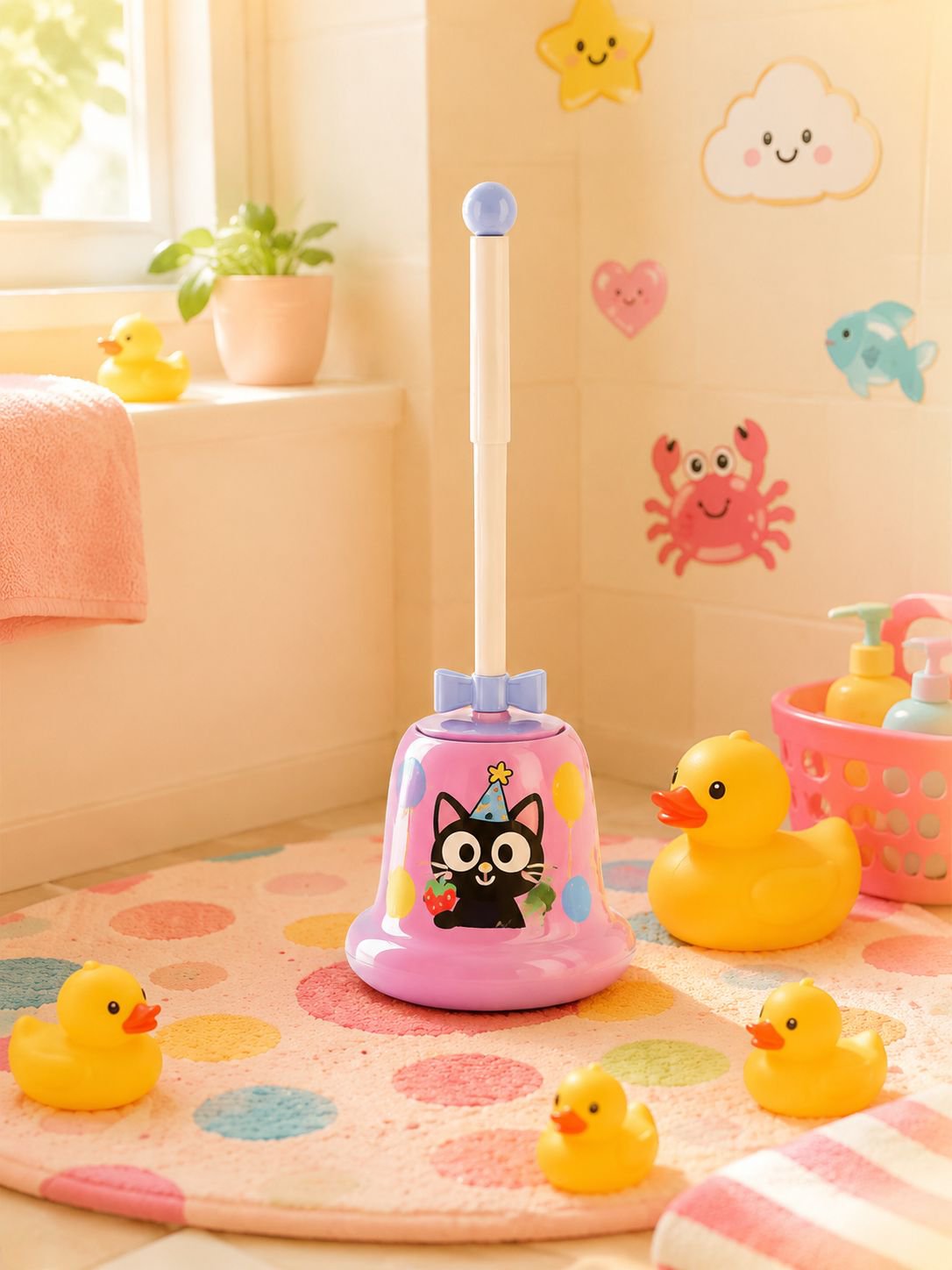 Bathroom cleaning brush with ergonomic handle