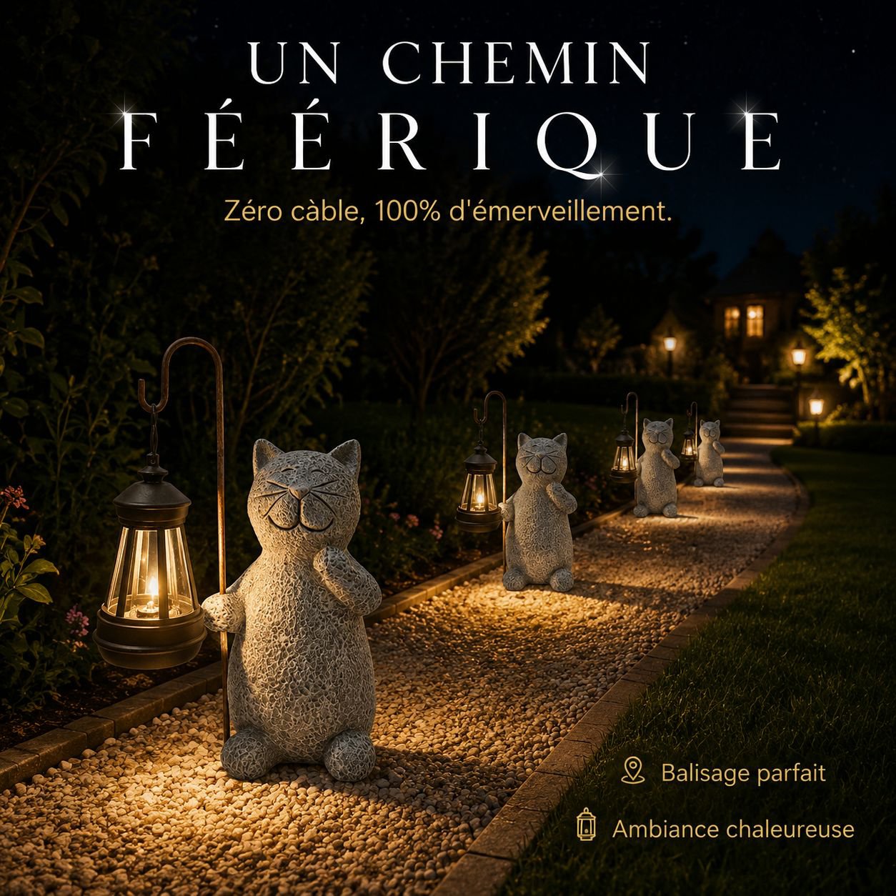 Lampe décorative solaire en forme de chat pour jardin extérieur
