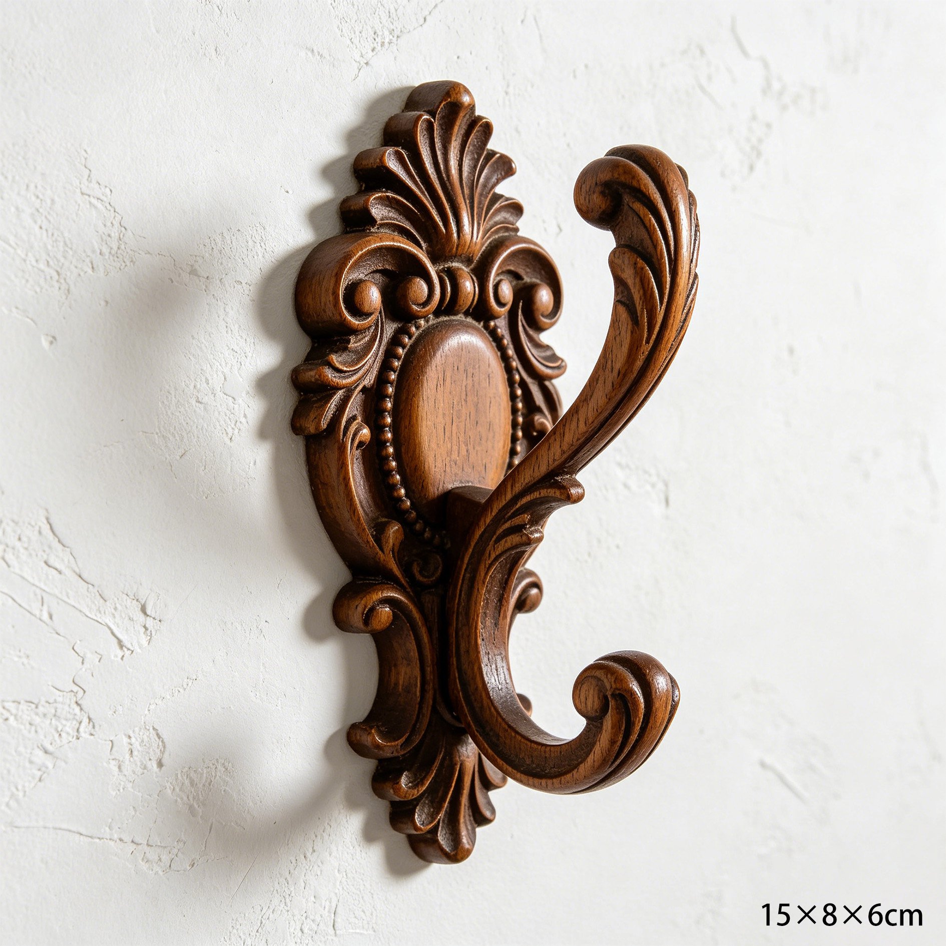 Solid wood carved hook rack set of 10 displayed on wall