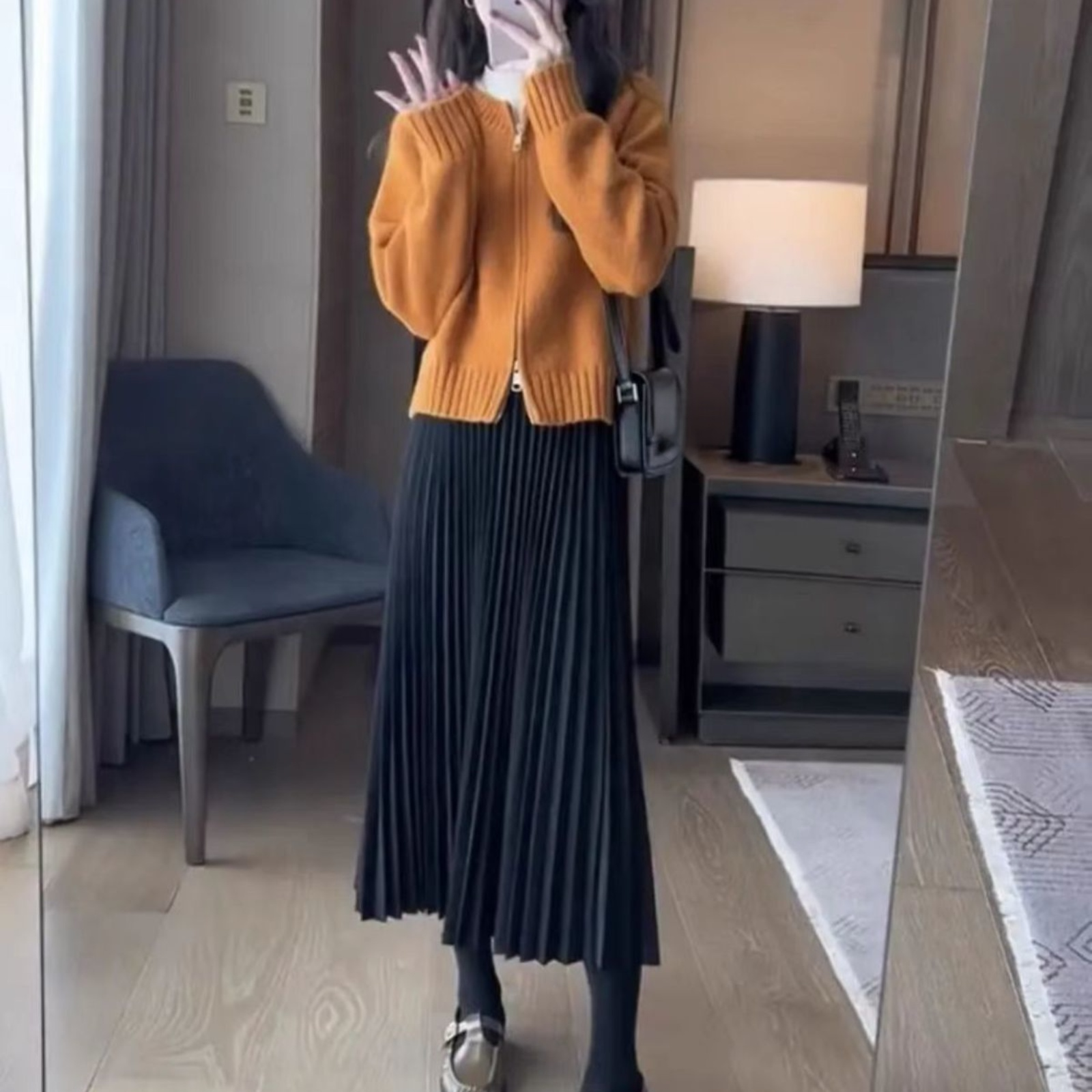 Brelira - 秋冬ロングプリーツスカート、ハイウエスト、スリムに見えるウールプリーツマキシスカート、プロフェッショナルロングスカート