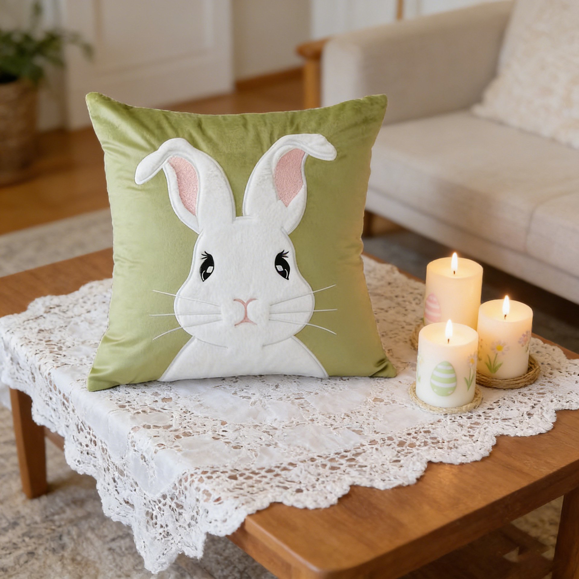 節日裝飾 可愛兔子圖案沙發抱枕套