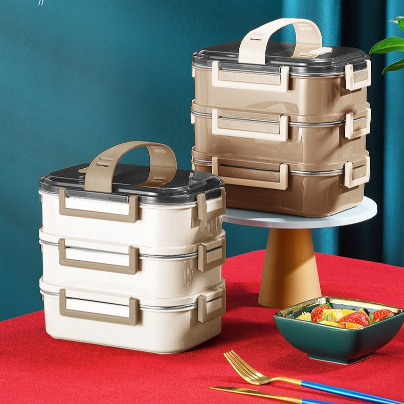 Stainless steel three-layer lunch box
