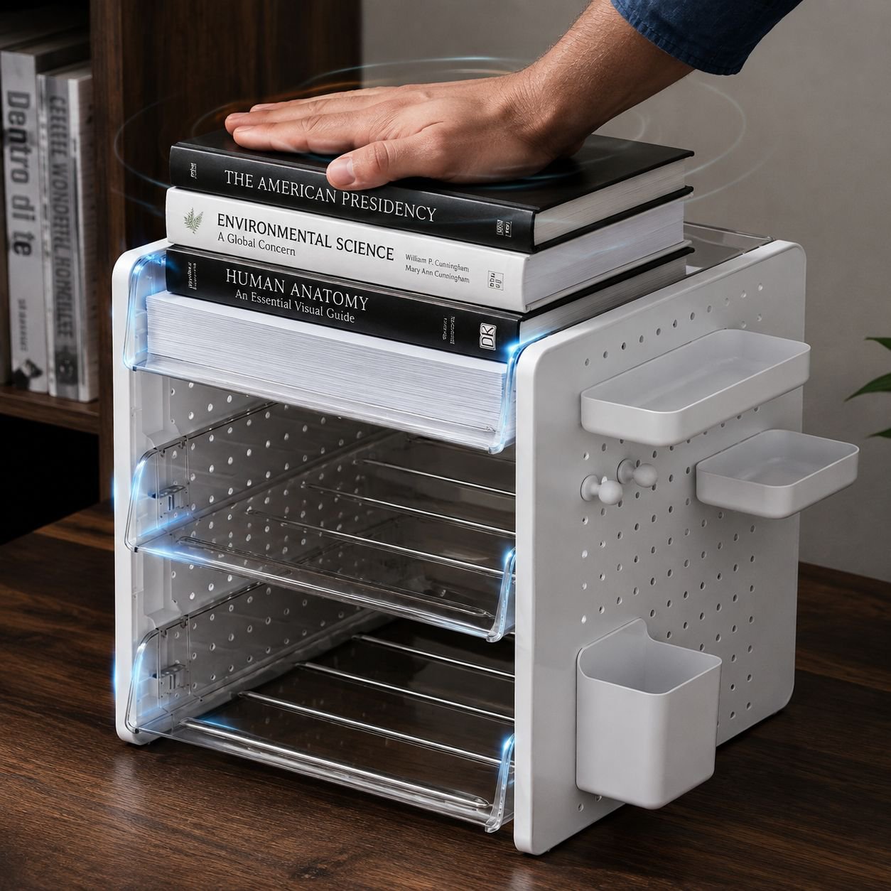 Desktop pegboard storage box for stationery and cosmetics, a must-have for desks and office workstat