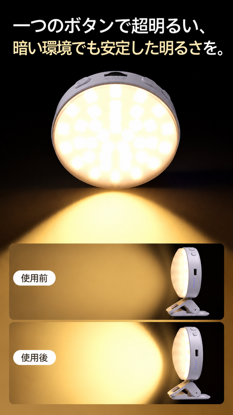 JMY充電式クリップライトのコンパクトな携帯性
