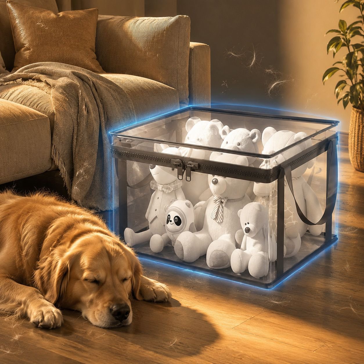 Household transparent toy storage box with lid, plush toy basket, building block and snack organizer