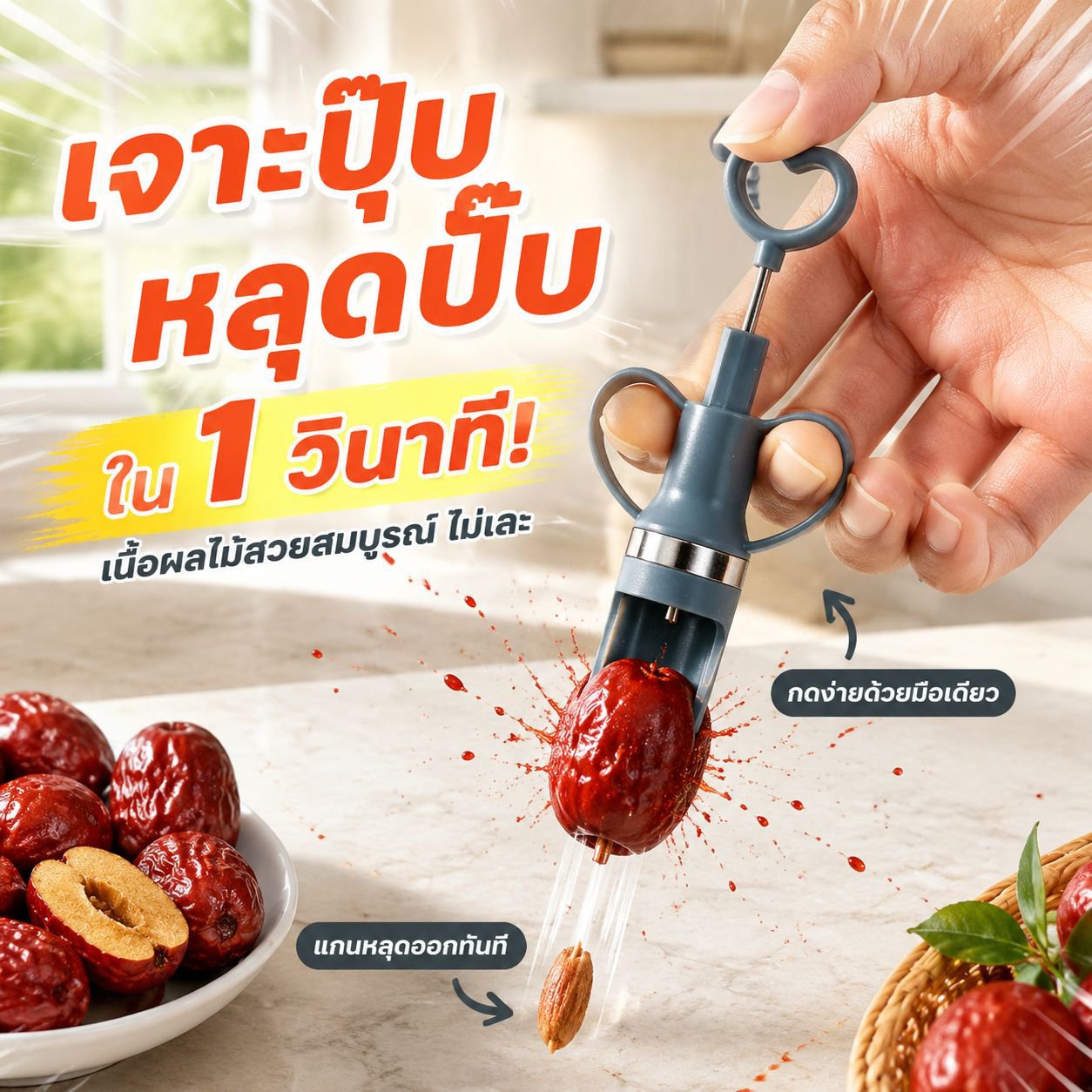 เครื่องเอาเมล็ดอินทผลัม เชอร์รี่ พุทรา ทำจากสแตนเลส ทนทานสำหรับครัวเรือน