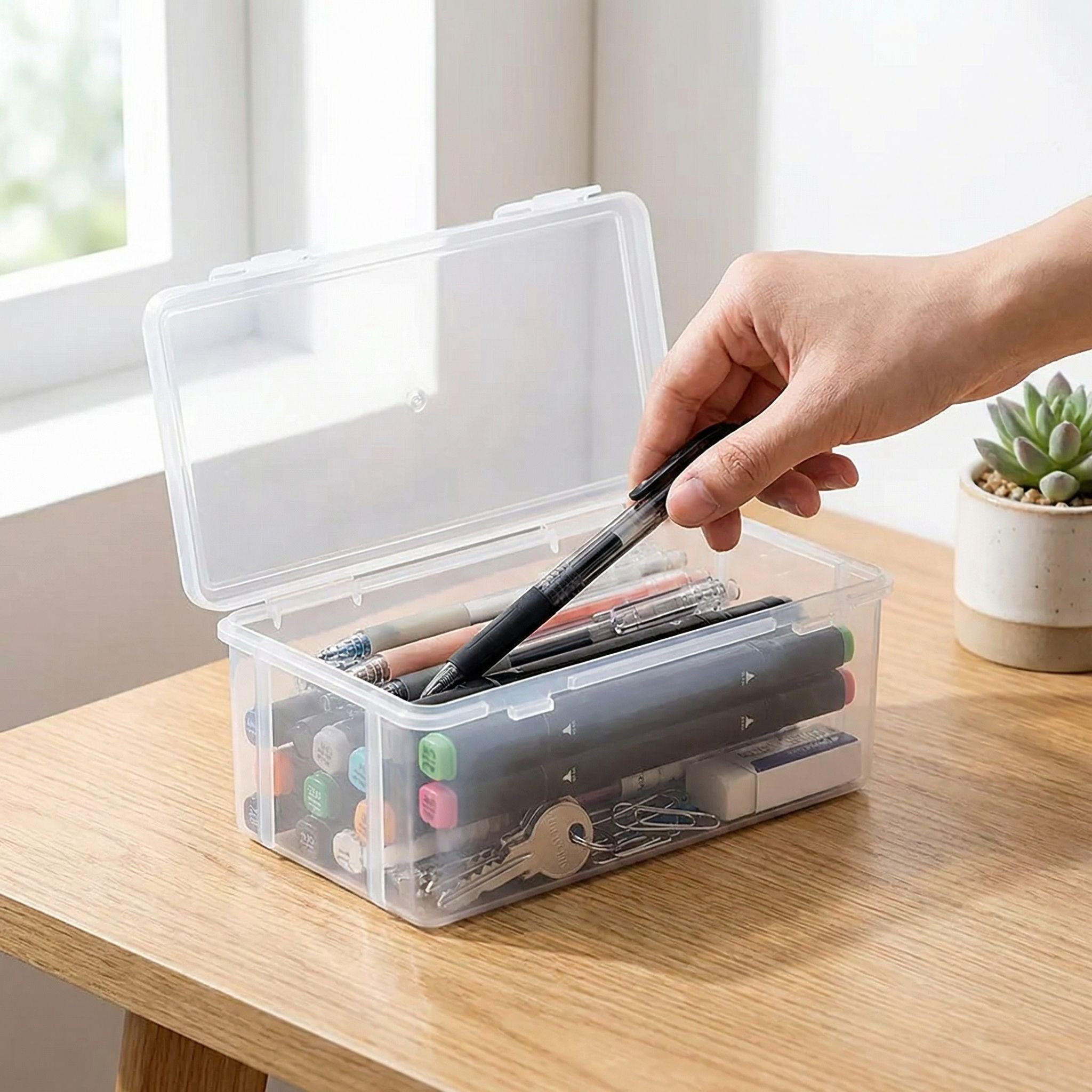 Transparent desk organizer for pens and accessories