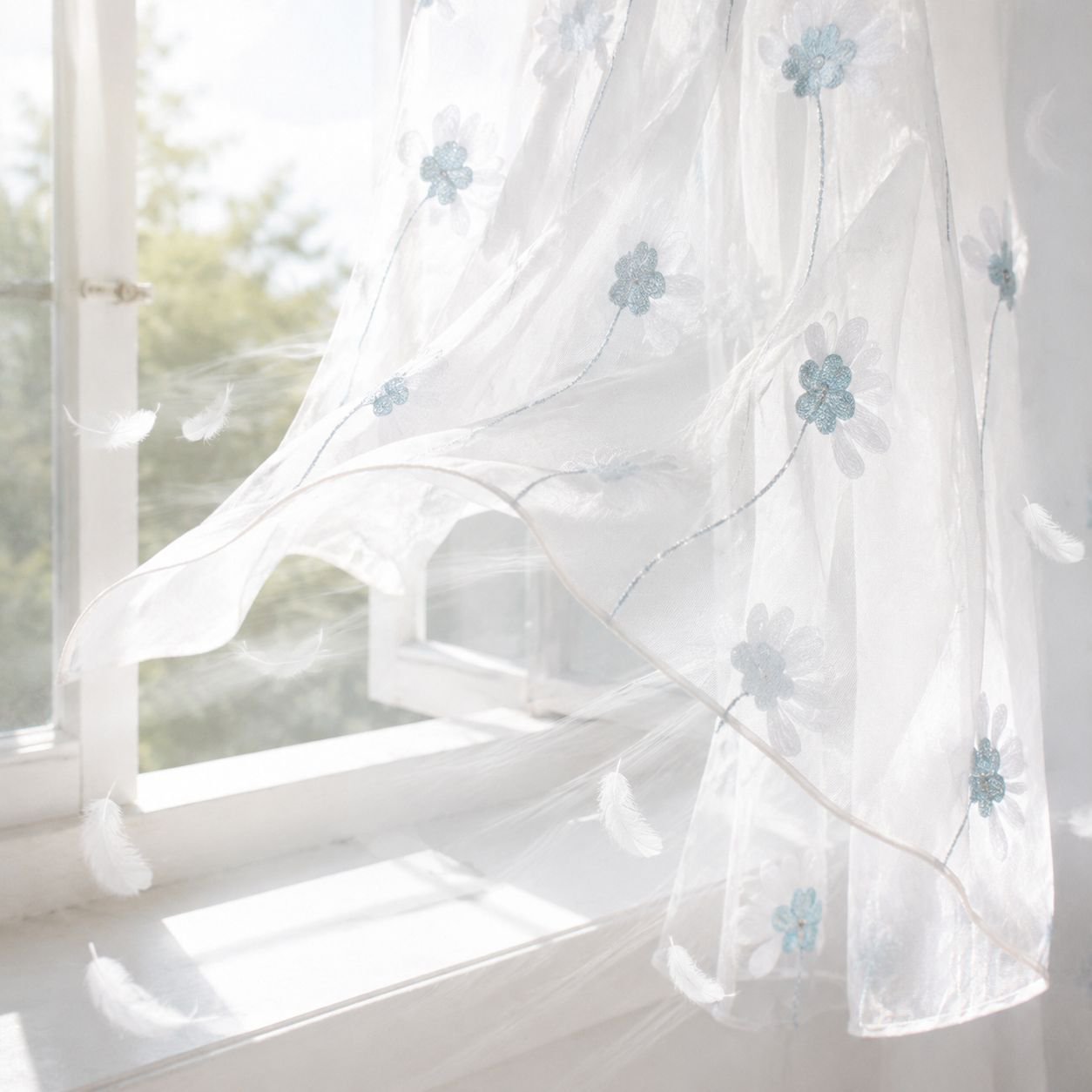 Modern home curtain with transparent flower pattern