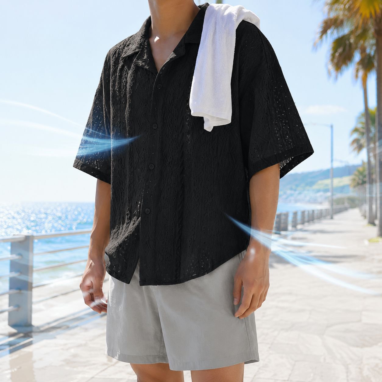 吸汗速乾機能付きアイスシルクシャツ