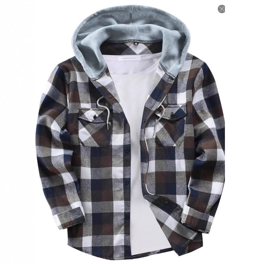 Flannel plaid hooded couple shirts