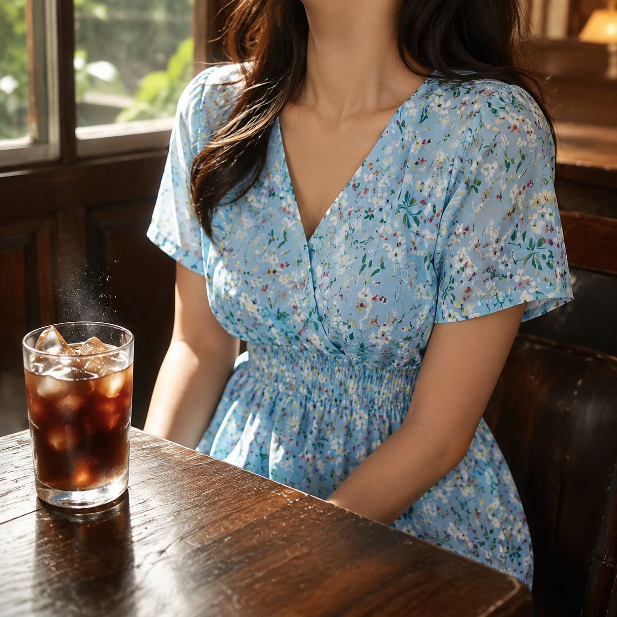 夏の花柄プリント半袖ワンピース