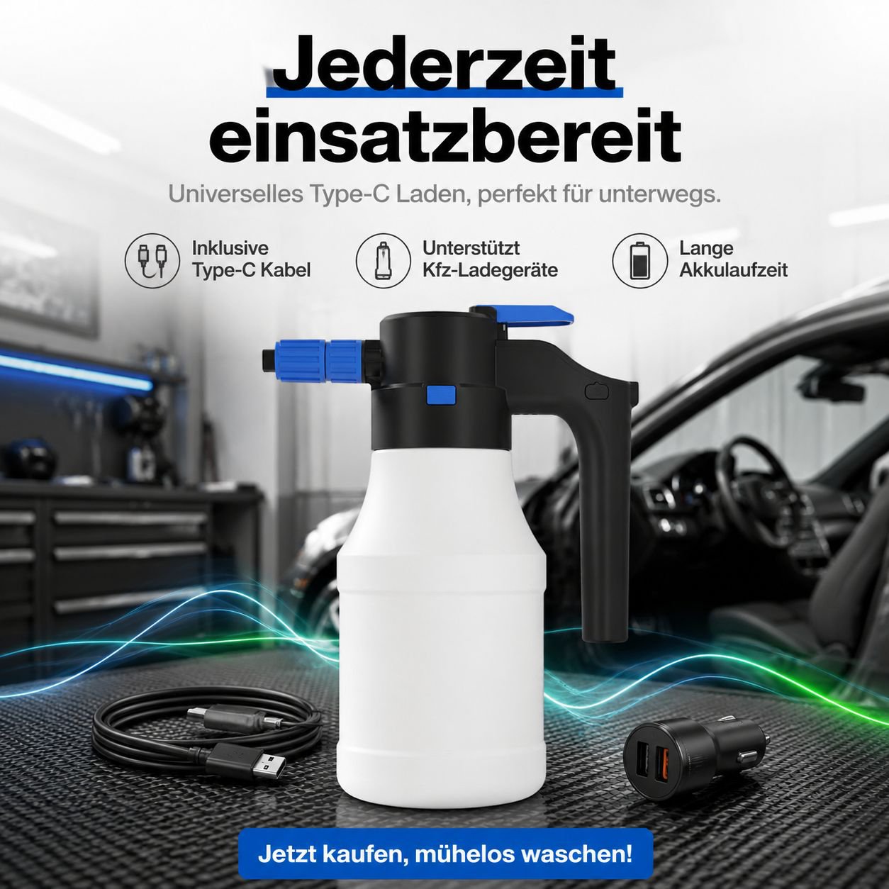 Tragbarer kabelloser Smart-Schaumsprüher, geeignet für Autowäsche und Garten