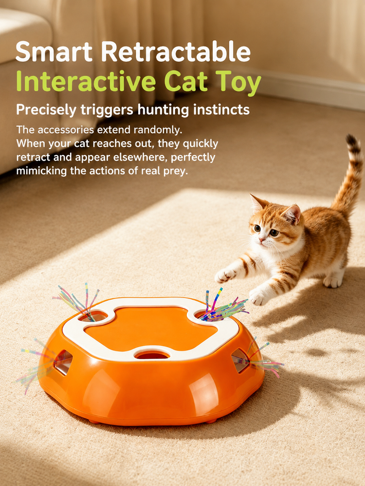 Multi-hole retractable pet toy for cats