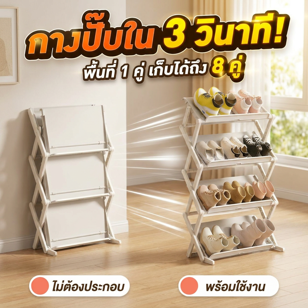 ชั้นวางรองเท้าหลายชั้นแบบพับได้ ประหยัดพื้นที่สำหรับบ้าน