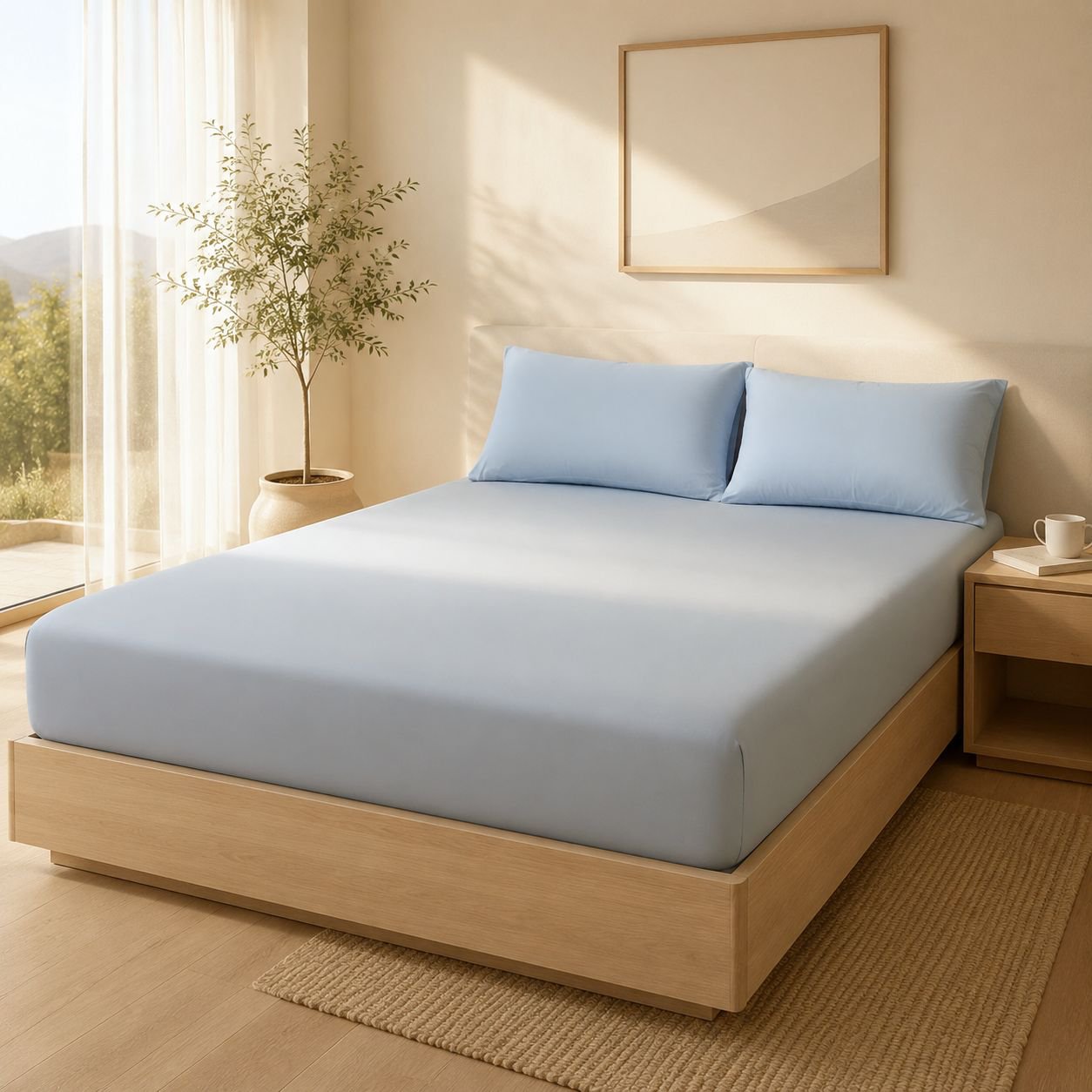 Easy care cooling fitted sheet for daily use