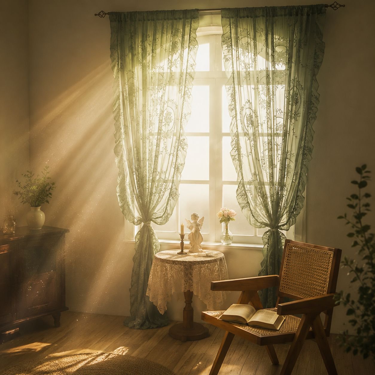 French Country Style Semi-Blackout Lace Curtains for Living Room and Bedroom