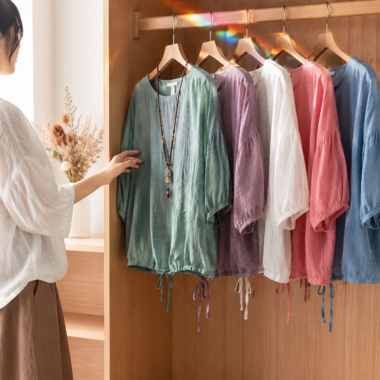 多彩なスタイルに合わせやすいリネンTシャツ