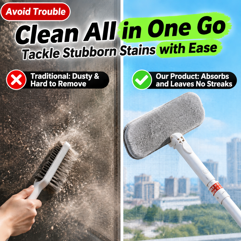 [Scraper and Brush in One] Retractable Double-Sided Screen Window Brush