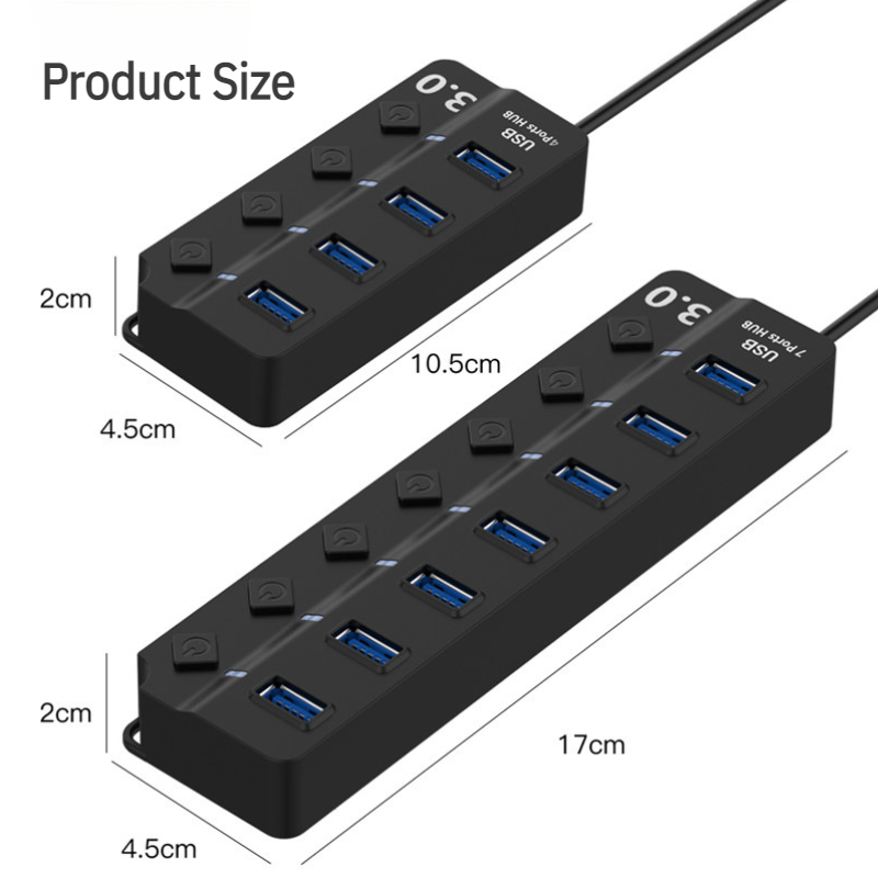 Divisor USB de cuatro puertos con interruptor y extensor para computadora