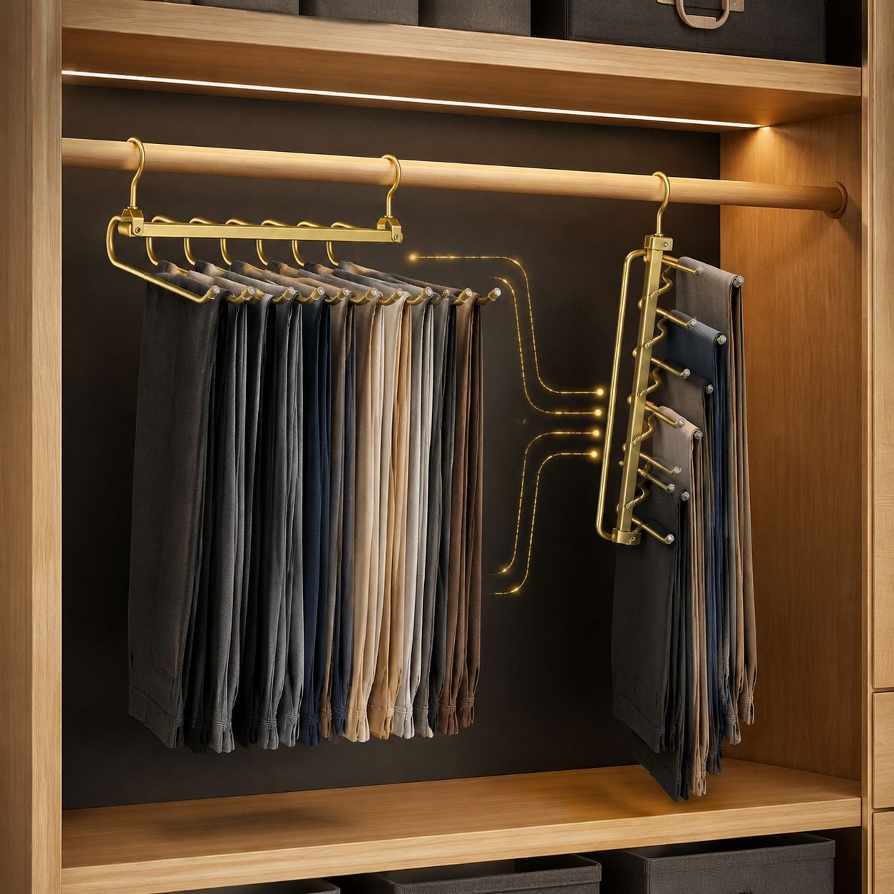 Magic Pants Rack holding multiple trousers neatly