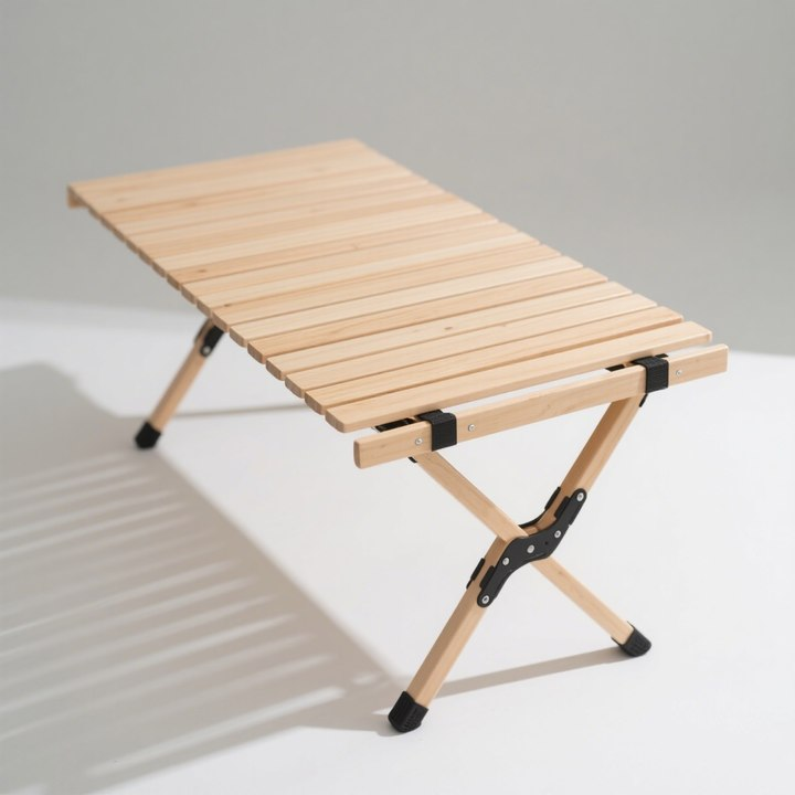 řenosný kempovací stůl v světlém dřevěném provedení