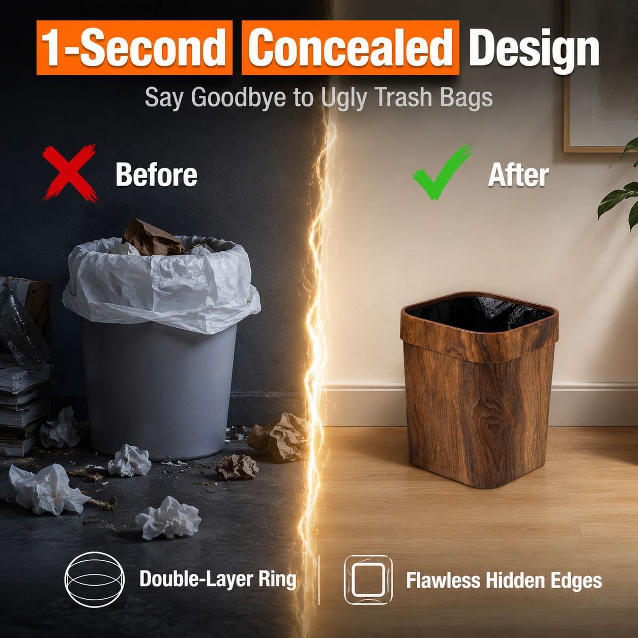 Wood Grain Household Trash Can