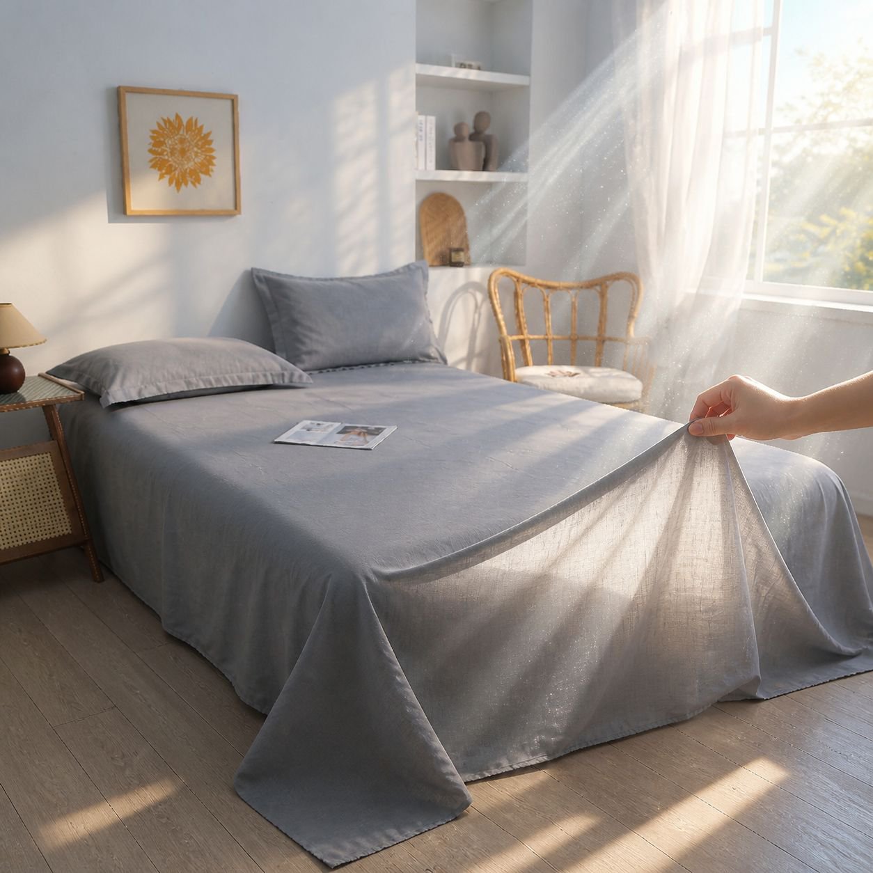Lightweight and cozy washed cotton bed sheet