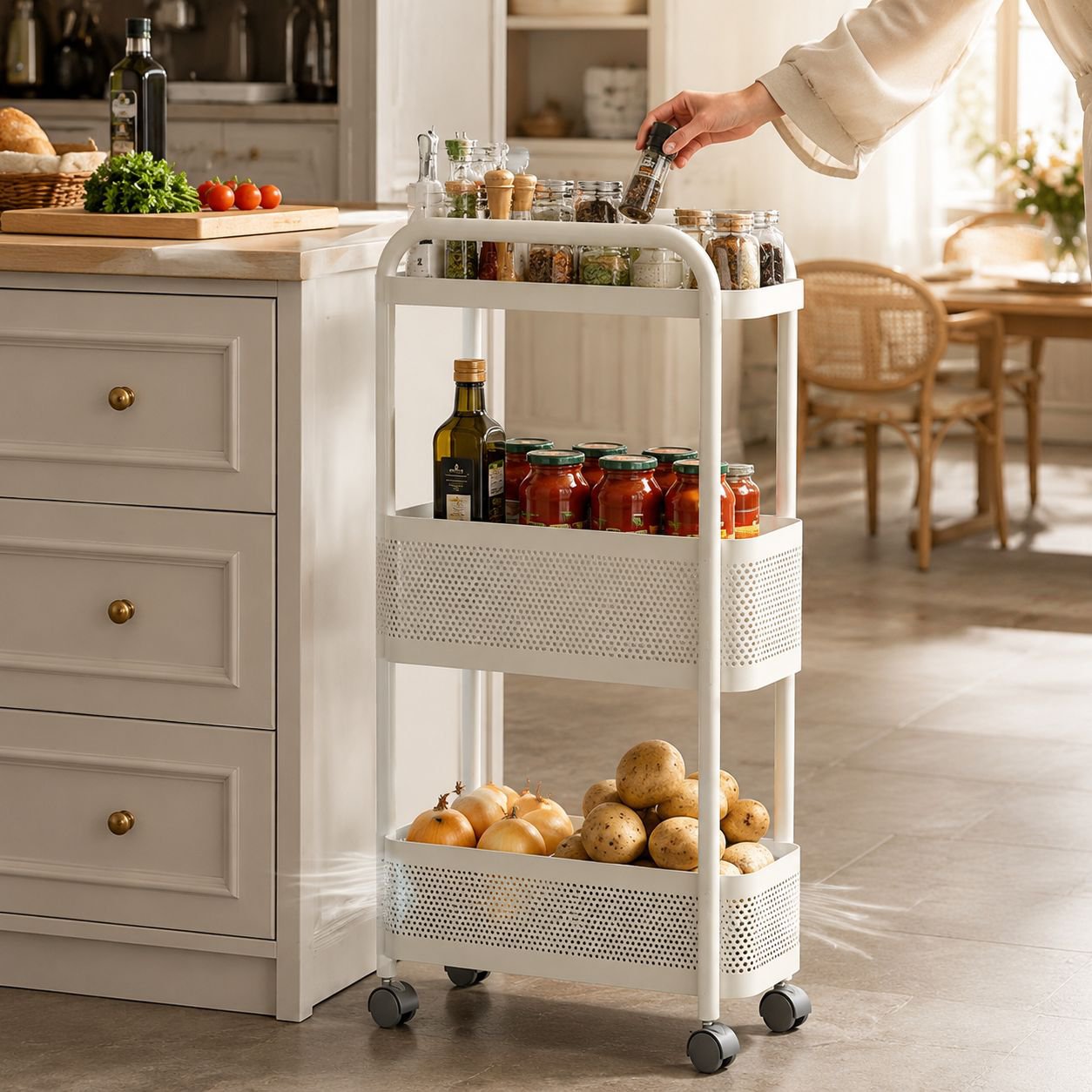 Storage rack for narrow gaps in the kitchen, multi-functional refrigerator storage cabinet, vegetabl
