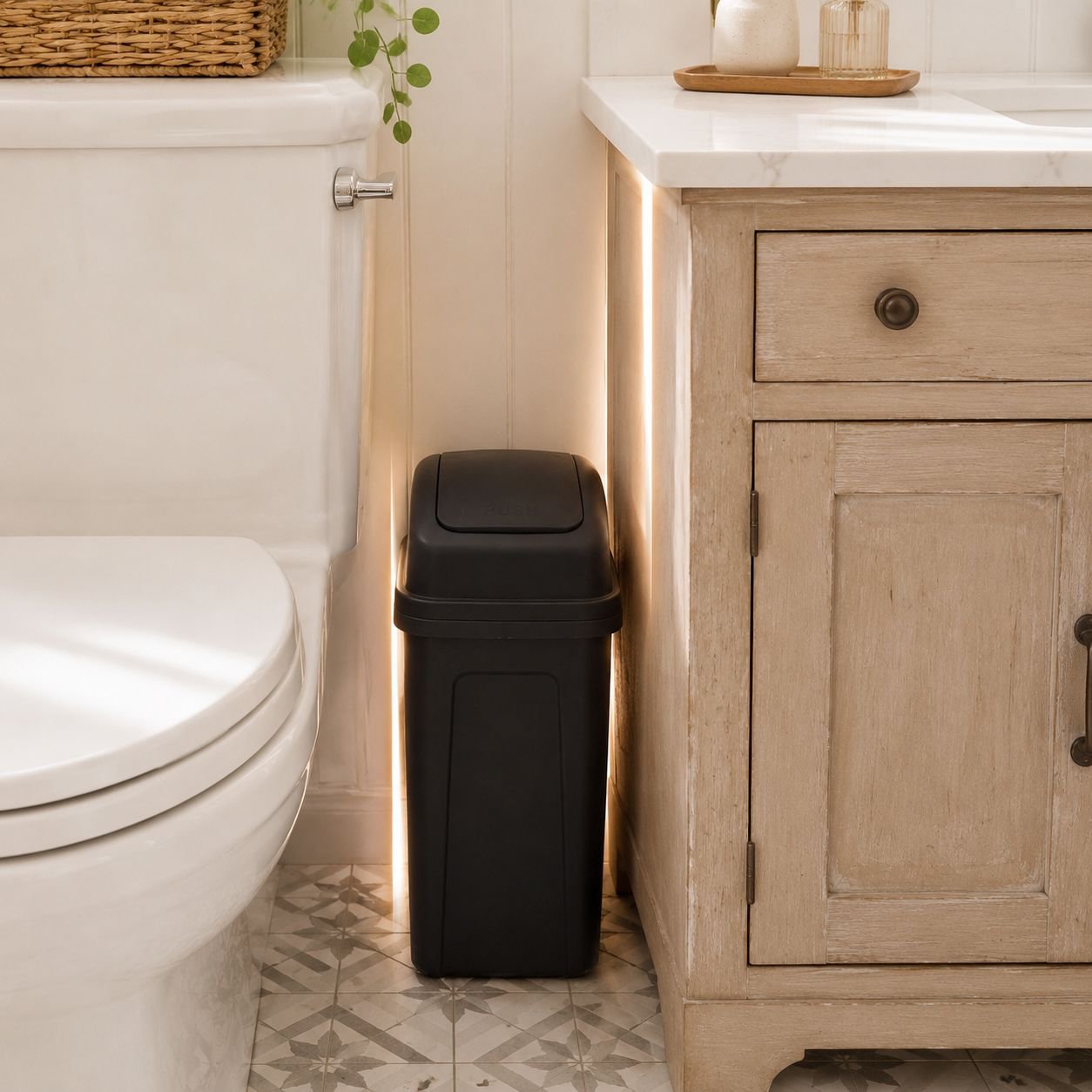 Living Room Kitchen Trash Can Stable Portable Handle Swing Lid Design