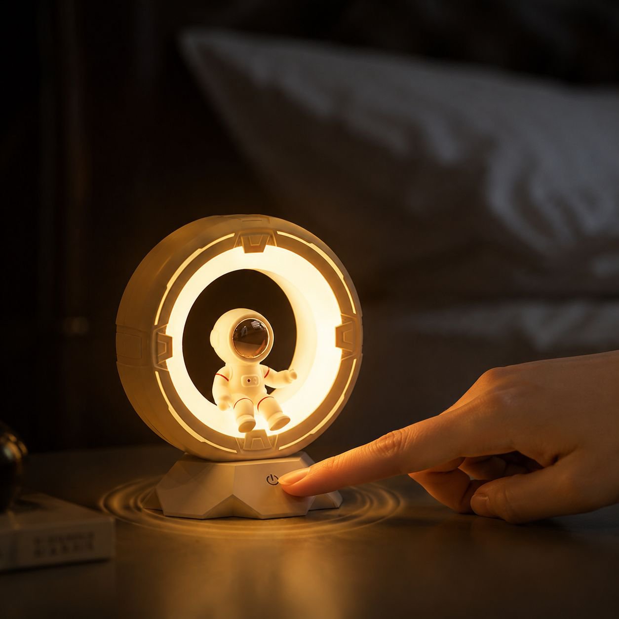 Soft LED light from cartoon astronaut lamp