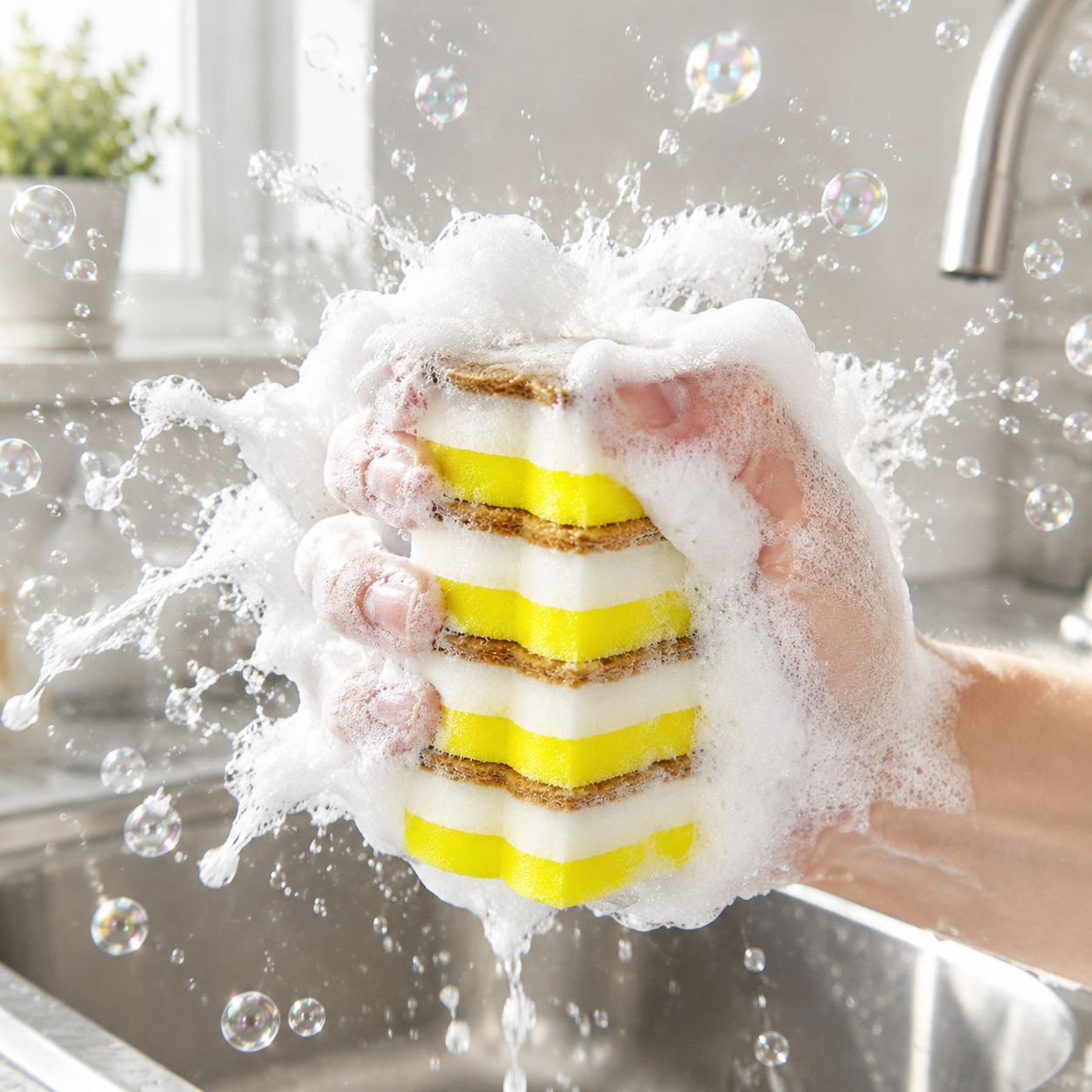 Ergonomic handle of kitchen brush sponge