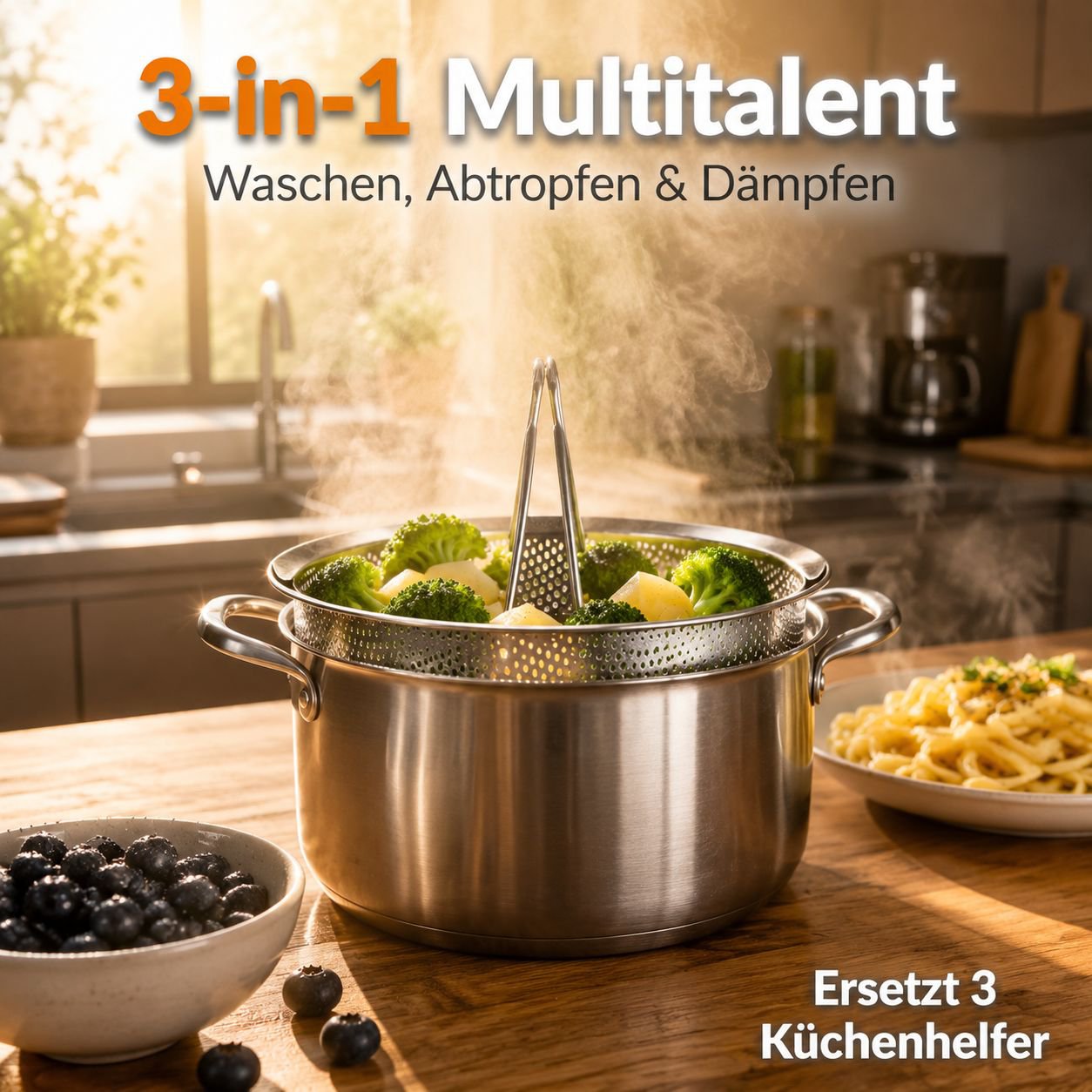 Gemüse- und Obstwaschkorb, Dämpfkorb aus Edelstahl
