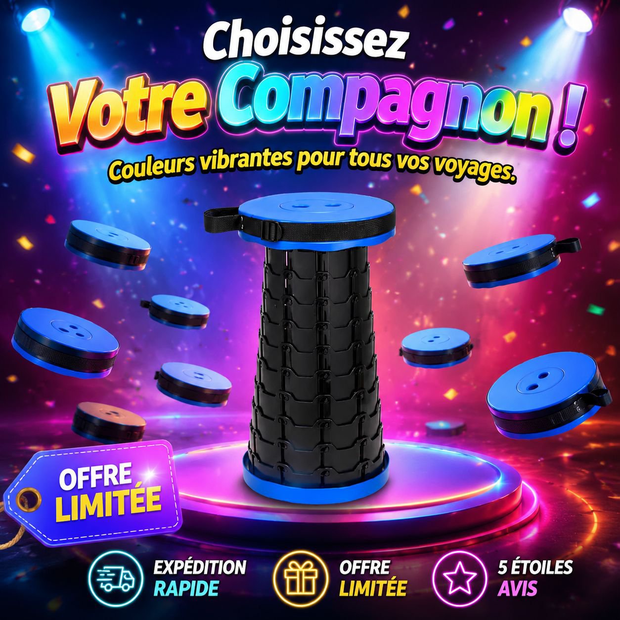 Tabouret pliant arc-en-ciel portable