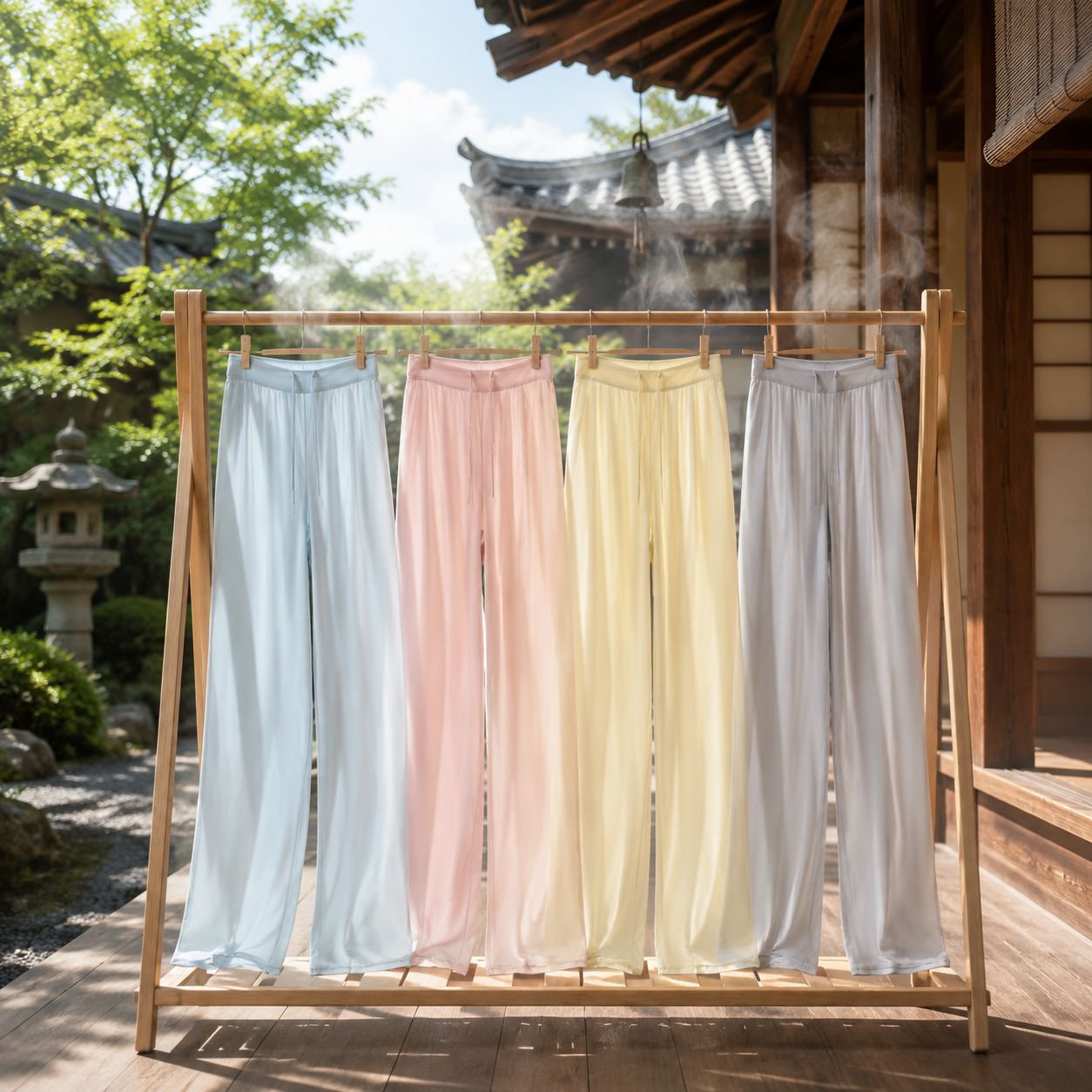 通気性抜群薄手ハイウエストアイスシルクパンツ