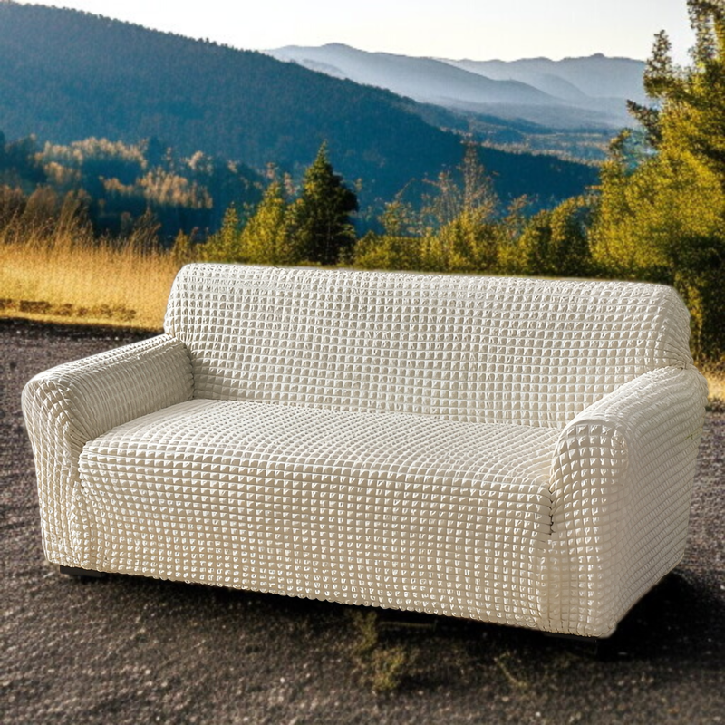 高重量で伸縮性のあるソファカバーの装着例