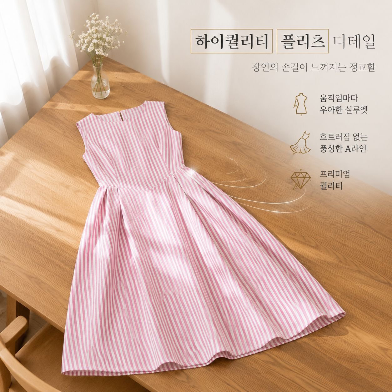 바캉스 감성 우아한 프린세스 스타일 세로 스트라이프 원피스