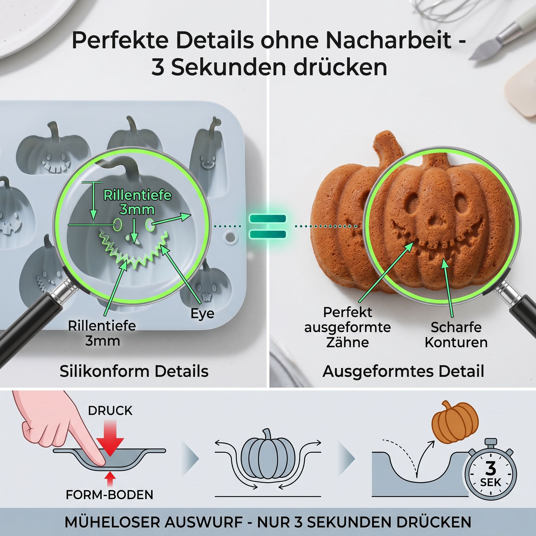 12er Halloween-Kürbis Backform Seifenform Schokoladenform Bonbonform