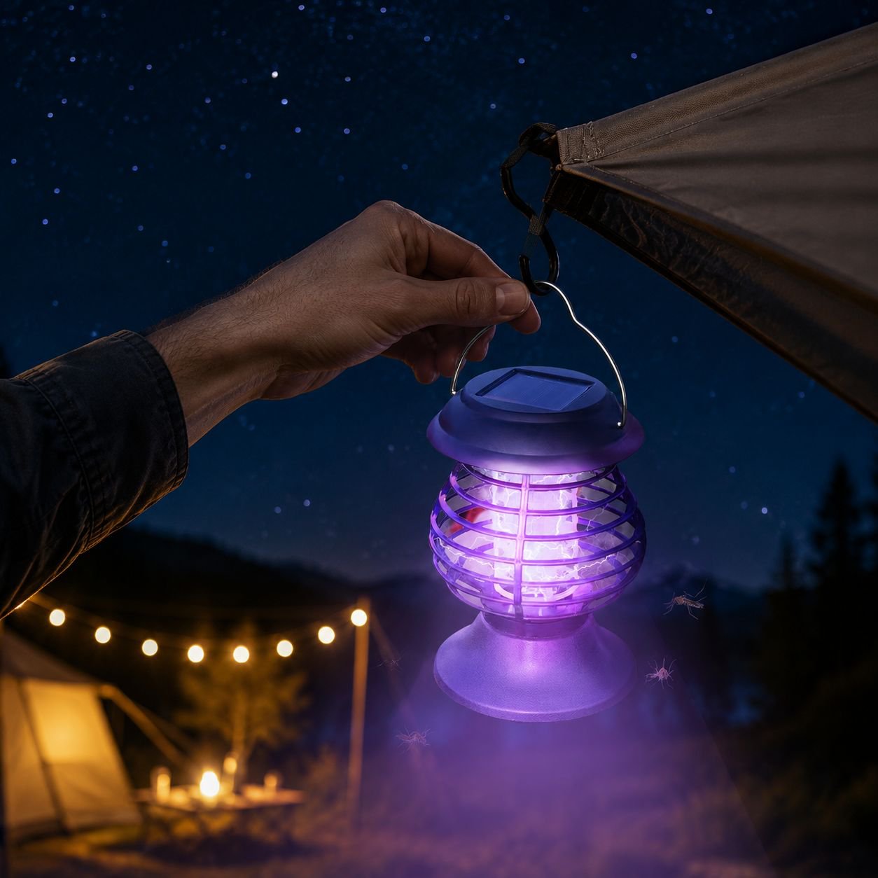 Tragbare solarbetriebene Garten-Mückenlampe, hängbare Außenleuchte