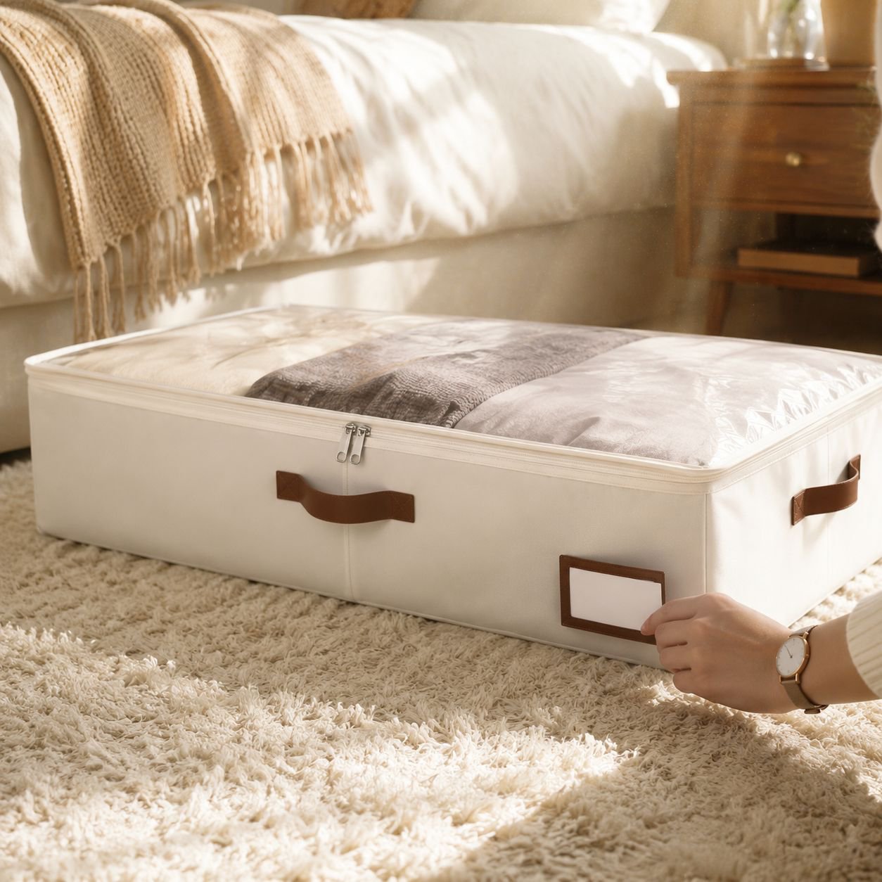 Foldable under-bed storage box for clothes and quilts