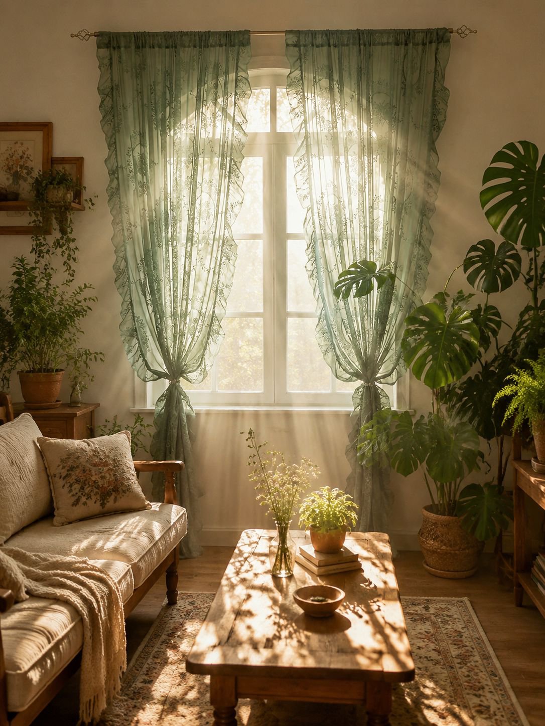 Elegant lace curtains for bedroom window