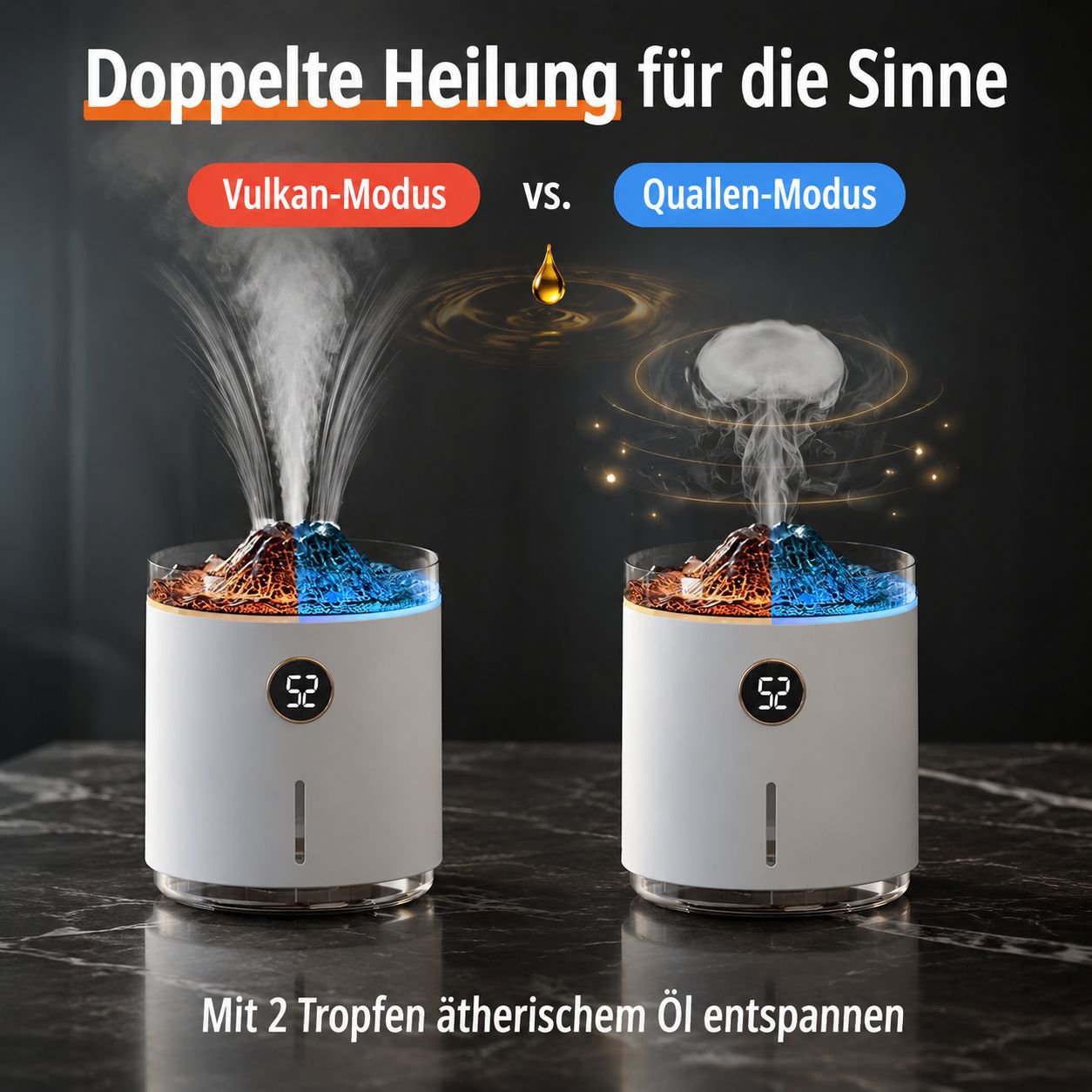350ml Quallenform Bicolor Vulkanflamme Aroma Luftbefeuchter Ätherisches Öl Diffusor für Zuhause