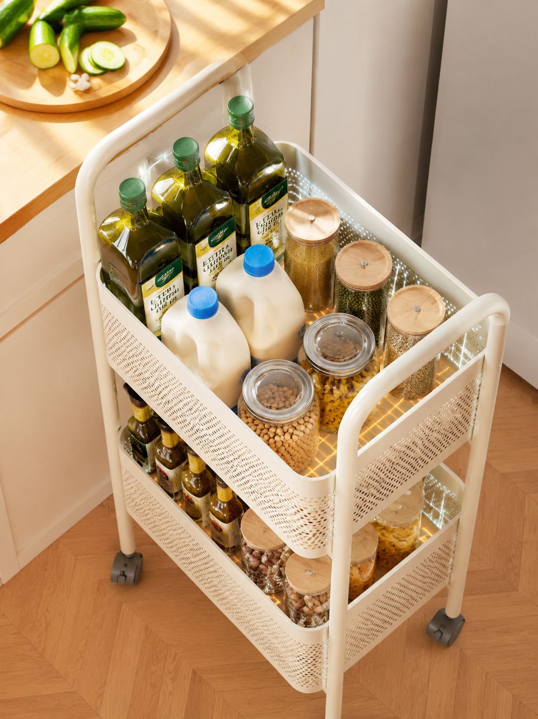Gabinete multifuncional junto al refrigerador