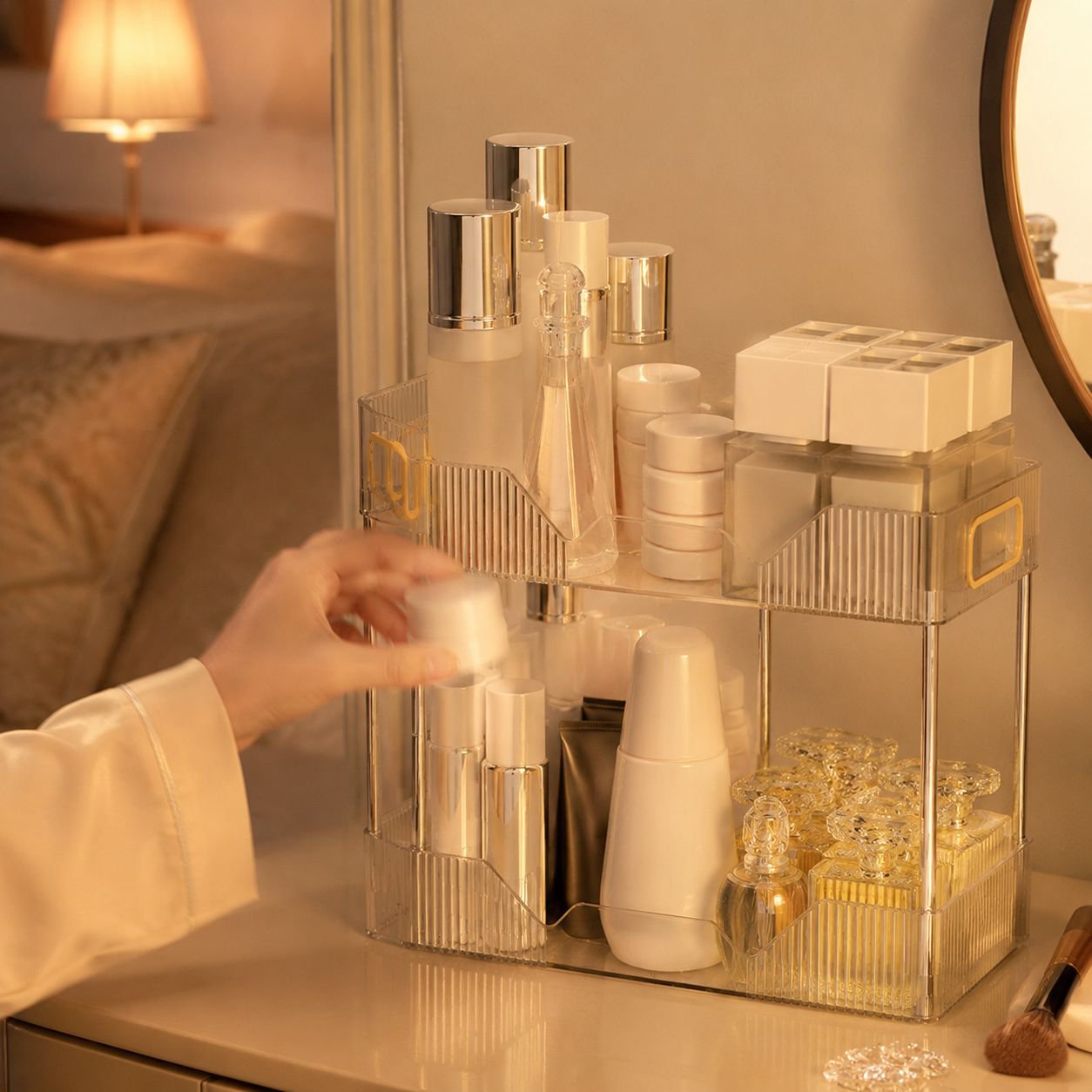 Durable double layer cosmetic organizer