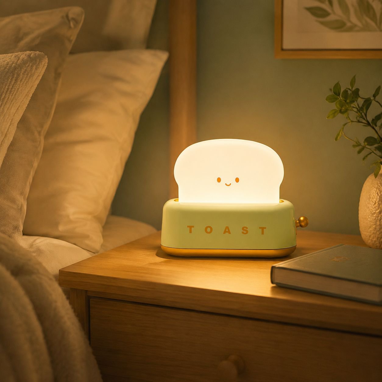 Cute Toast Shape Night Light Girl Birthday Gift Holiday Decorative Bedroom Bedside Lamp