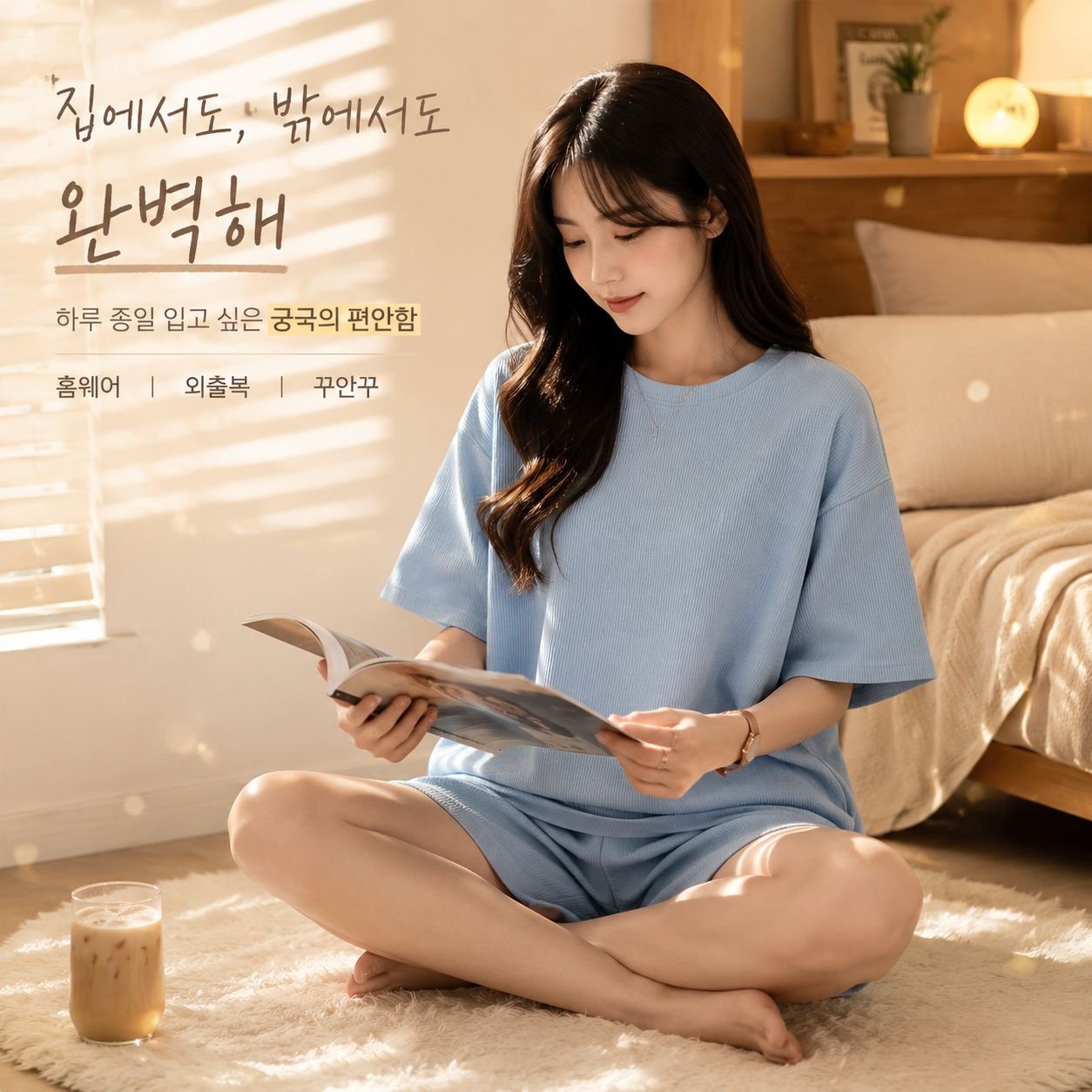 와이드핏 슬림핏 자수 반팔 반바지 세트