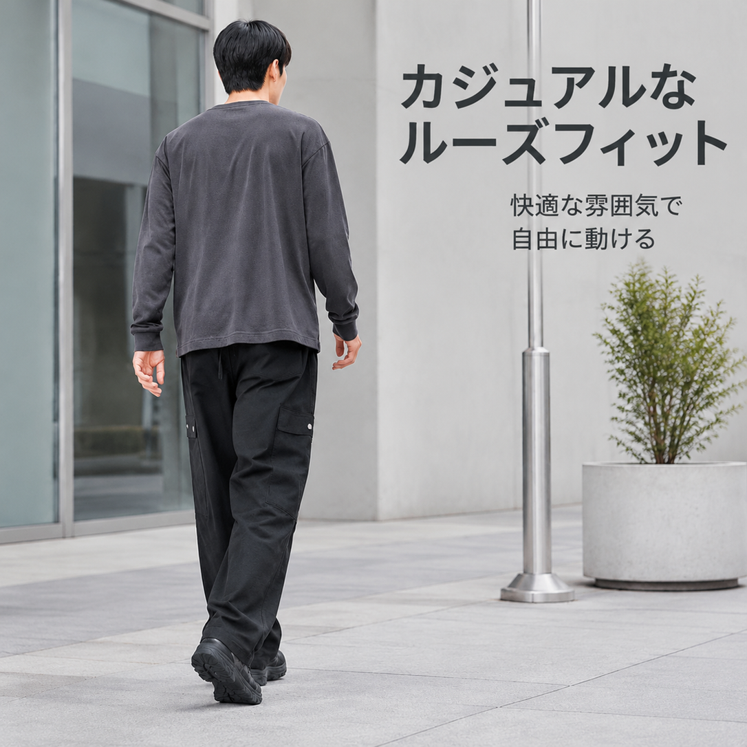 アメリカンスタイルのワークウェアカジュアルパンツ（メンズ）、春らしいストレートレッグのゆったりとしたフィット感、トレンディなワイドレッグのアウトドアハイキングパンツ。