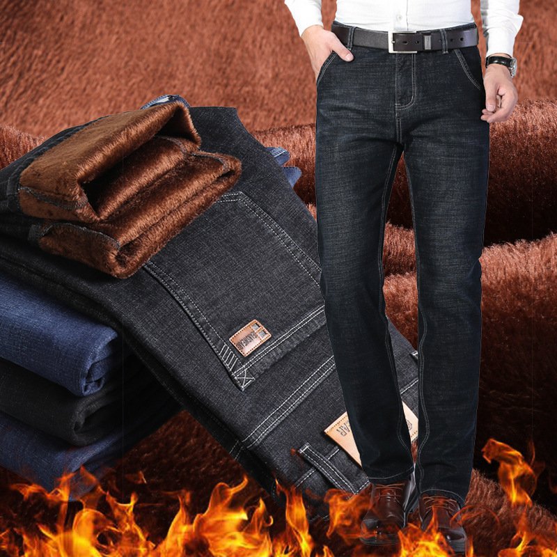 秋冬用厚手保温メンズ綿入りストレートジーンズ全体画像